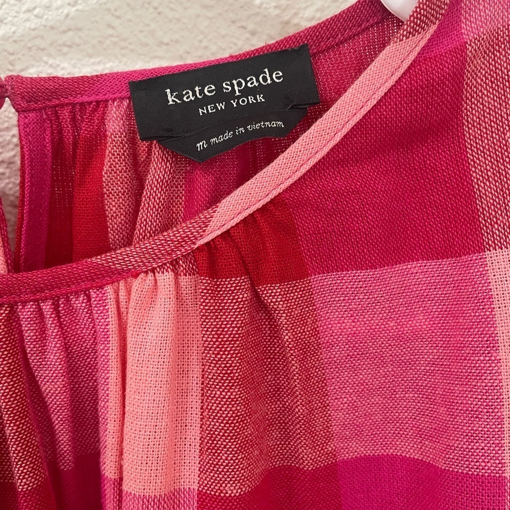 kate spade Pink and Red Plaid Ruffle Sleeve Blouse EUC - Picture 7 of 13